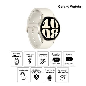 Smartwatch Samsung Galaxy Watch6 Small 40mm, 16GB, 2GB ram, máx. 40 horas, super amoled, crema