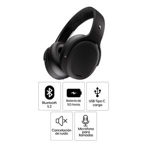 Audífonos con cancelación de ruido Skullcandy Crusher 2 micrófono incorporado, máx. 50 horas, control de música y llamadas, negro