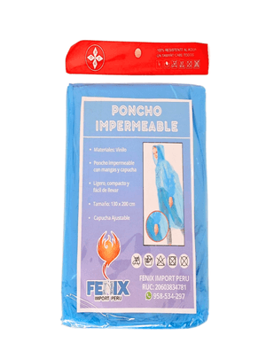 Poncho de Lluvia Impermeable de Manga Larga Azulino