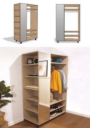 Ropero Vestidor Marión color Marrón con Ruedas TU MESITA con Espejo