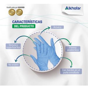 Guantes de Nitrilo Alkhofar Talla S caja*100und celeste