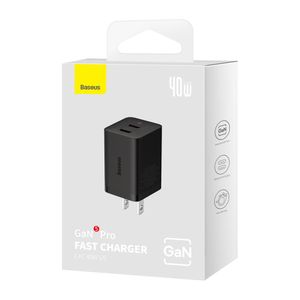 Cargador de pared Baseus GAN 5 2 puertos tipo C, 40W, carga rápida, negro