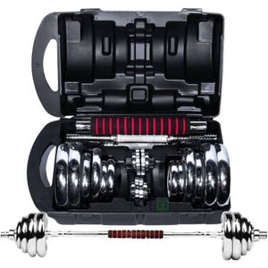 Mancuernas Pesas Set de 20kg Discos Cromados + Barra Adaptadora