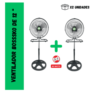 Ventilador Bossko 3 en 1 De 12" x2 Unidades BK-8312VP – Negro