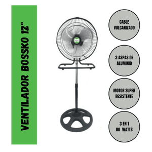 Ventilador Bossko 3 en 1 De 12" x2 Unidades BK-8312VP – Negro