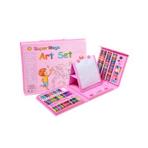 MEGA SET DE ARTE 208 PIEZAS DIBUJAR Y PINTAR JUEGO NIÑAS ROSADO