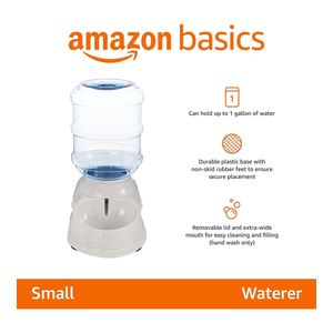 Amazon Basics Gravity - Bebedero para Mascotas Pequeñas - Capacidad de 1 Galón - Color Gris