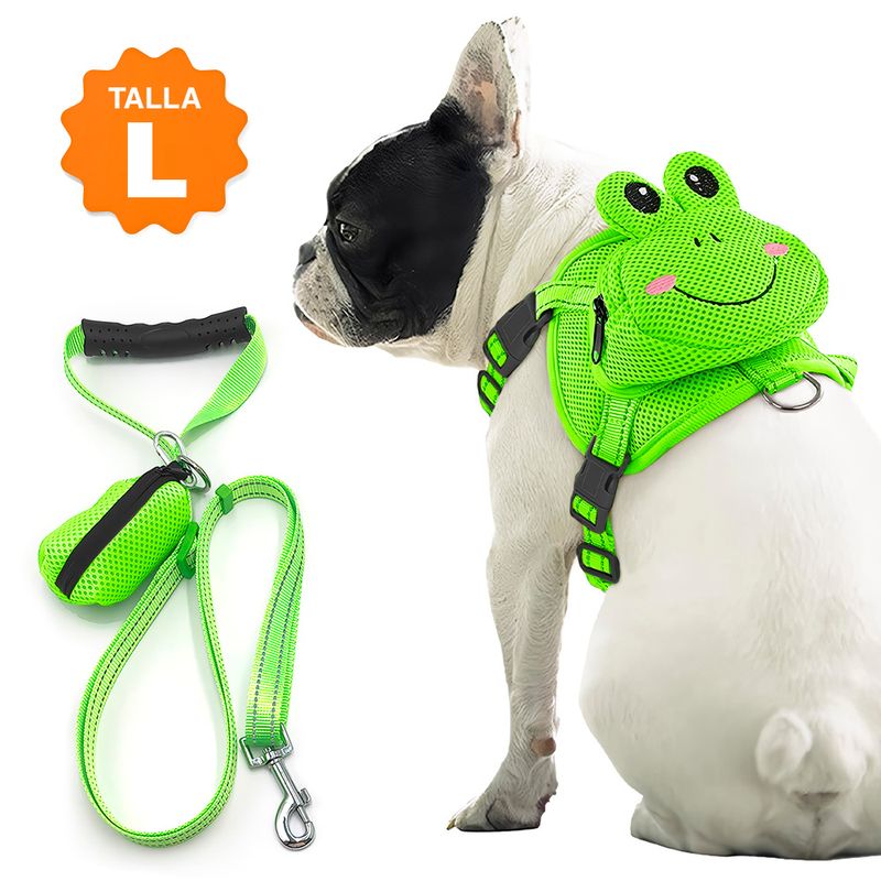 Mochila Arnés con Correa para Perros Talla L Sapito R40 Real Plaza