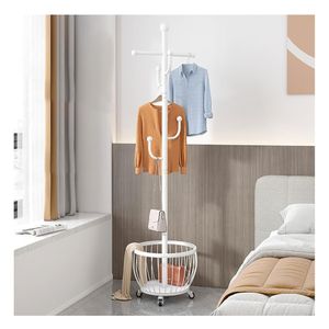 Perchero Colgador Organizador Ropa Elegante Con Ruedas y Canastilla Blanco