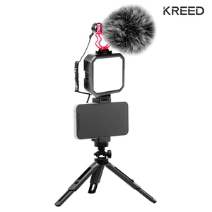 Kit Vlogging PRO Micrófono, Luz LED, Soporte de Celular y Trípode