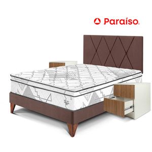 Dormitorio Europeo Pocket Advance 2 Plazas + 2 Veladores Brisse Chocolate + 2 Almohadas
