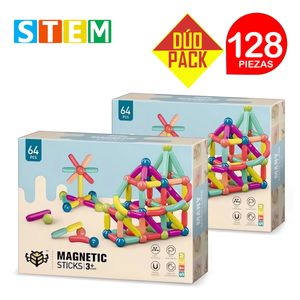 Bloques Magnéticos Didácticos STEM Caja 64 Piezas Dúo Pack 128 Piezas