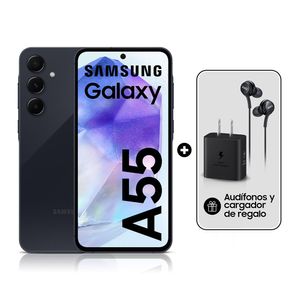 Bundle: Celular Samsung Galaxy A55 5G 256GB, 8GB ram, cámara principal 32MP + 12MP + 5MP/32MP, 6.6", negro + Cargador 25W + audífonos Tipo-C