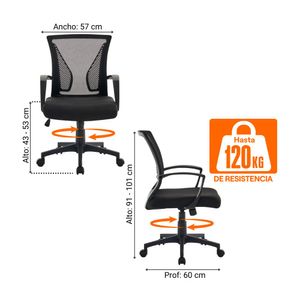 Silla de Oficina Giratoria Burgos Tela Mesh Negro Orange