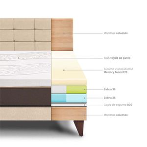 Dormitorio Europeo Royal Abrazzo 2 Plazas + Cabecera Blocks Champagne