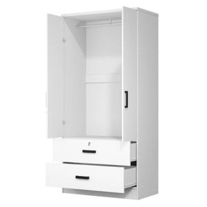 Ropero Moderno con Espejo Meg 2 Puertas 2 Cajones Blanco R&R MUEBLES