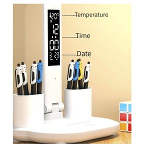 Lampara Escritorio con Reloj LED Luz Lectura Recargable USB Enchufe