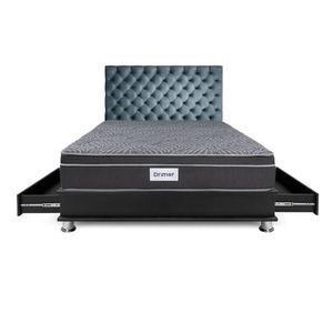 Dormitorio Capitone Ventus Queen + Almohadas + Protector Gris