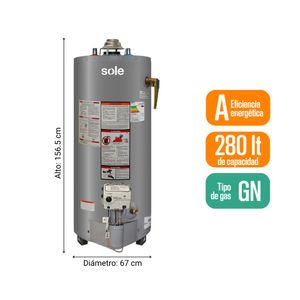 Termotanque a Gas Sole GN Acumulación Tipo B 280L + Accesorios