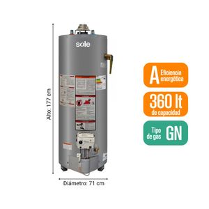 Termotanque a Gas Sole GN Acumulación Tipo B 360L + Accesorios