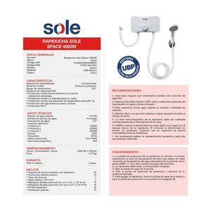Rapiducha Eléctrica Sole Space 4000W Blanco