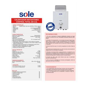 Terma a Gas Sole Control Total GN 5.5L + Accesorios