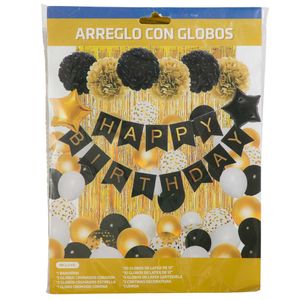Set de Cumpleaños CLASS&WORK Globos-Cortina Dorado