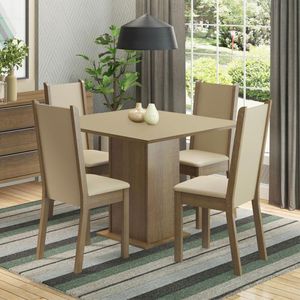 Juego de Comedor Alana con 4 Sillas Marrón/Crema/Perla