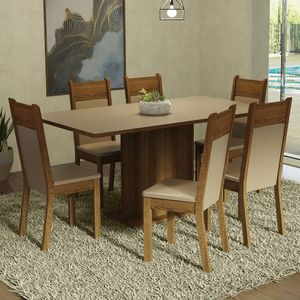 Juego de Comedor Augusta con 6 Sillas Crema/Marron/Beige