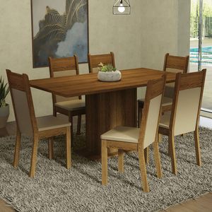 Juego de Comedor Augusta con 6 Sillas Marron/Crema/Beige