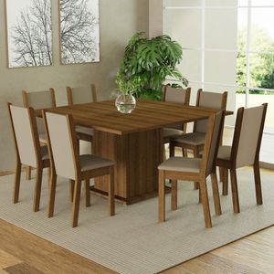 Juego de Comedor Marisa con 8 Sillas Marron/Crema/Beige