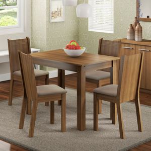 Juego de Comedor Rute con 4 Sillas Marron/Sintetico Beige