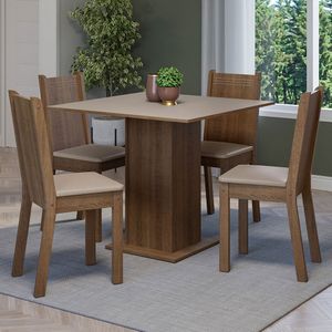Juego de Comedor Samara con 4 Sillas Marron/Crema/Beige