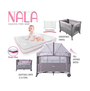 Cuna Corral  Ebaby Colecho NALA Rosado y Colchón Rosado