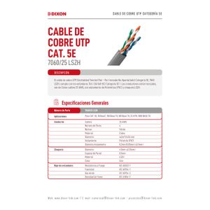 Rollo de Cable Utp Categoria 5e 25 Awg Lszh 305m Serie 7060 25 Lszh