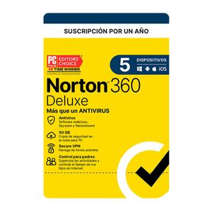 Antivirus digital Norton 360 Deluxe - 5 PC, 1 año