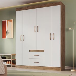 Ropero Siena 6 Puertas 2 Cajones MDP Blanco/Castaño