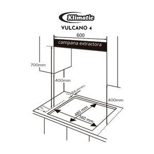 COMBO Cocina empotrable Vulcano 4 hornillas Klimatic + Campana extractora Amsterdam 60cm Klimatic