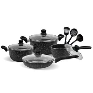 Set de Ollas Ultragranito Antiadherente de 11 Piezas Finezza FZ-X1705M Negro