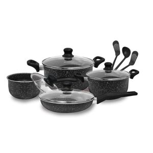 Set de Ollas Ultragranito Antiadherente de 11 Piezas Finezza FZ-X1705M Negro