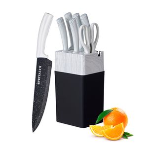 Juego de Cuchillos 6 Piezas de Acero con Base Blanco K56