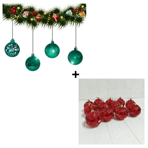 Combo Bolas Navideñas por 12 Unidades Diseño Variado color Verdes + Set de 12 Bolas Navideñas 6 cm