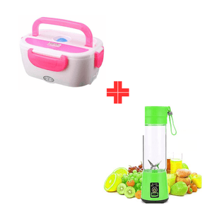 Lonchera Eléctrica Portátil Rosado y Mini Licuadora Portátil Recargable