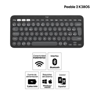 Teclado inalámbrico Logitech Peeble 2 K380S bluetooth, multidispositivo, layout español, usa pilas, grafito