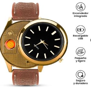 Reloj Encendedor Dorado Correa Marron