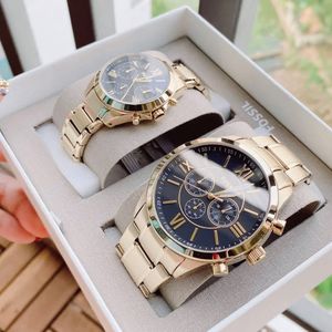 Reloj Fossil Flynn BQ2400SET Hombre y Mujer Set 2 Relojes Cronómetro Acero Inoxidable Dorado