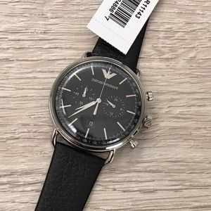Reloj Emporio Armani Aviator AR11143 Fecha Cronómetro Correa de Cuero Negro