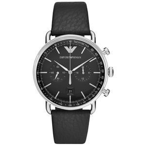 Reloj Emporio Armani Aviator AR11143 Fecha Cronómetro Correa de Cuero Negro