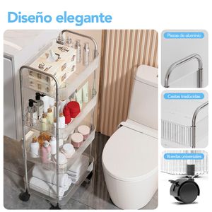Carrito Organizador 4 Niveles Moderno Transparente con Ruedas de Baño T24