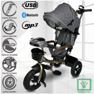 Triciclo Guiador 3 en 1 Fort Premium Con USB Gris